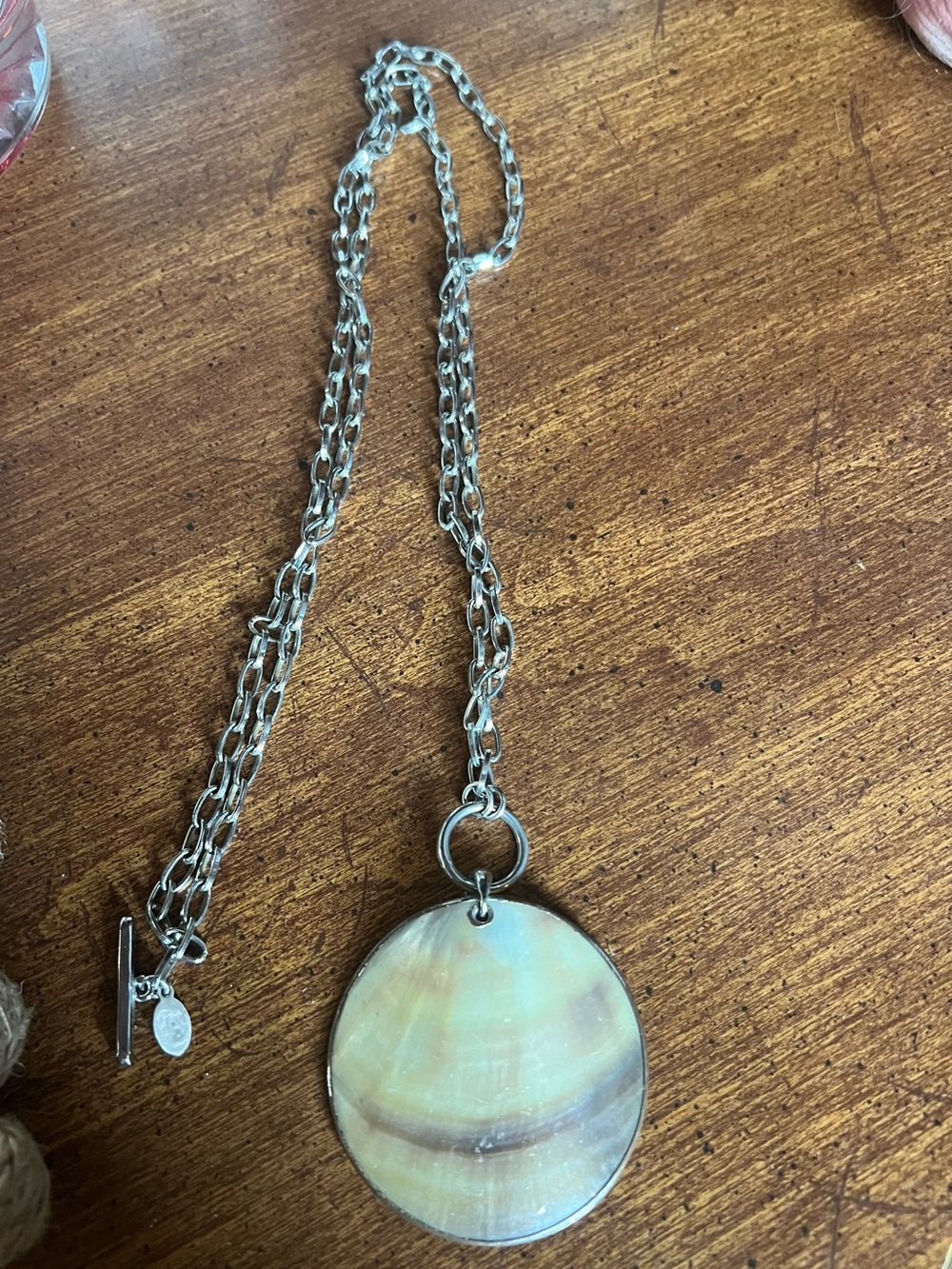 Vintage Cookie Lee Abalone Shell Natural Stone Silvertone Necklace Approx 34”